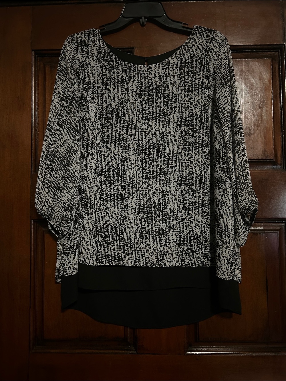 AB Studio Black and White Textured Boatneck Blouse
